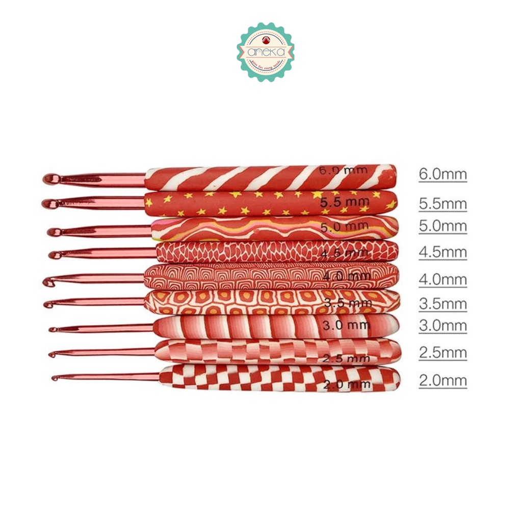 AnekaBenang - Jarum Rajut / Hakpen Karet Merah Motif / Crochet Hook