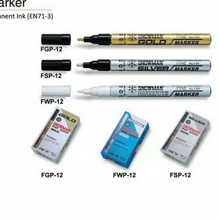 

[PRODUK 00L] Spidol Snowman Permanen Marker Fine Tip Gold FGP-12 Silver FSP-12 White FWP-12 JVY