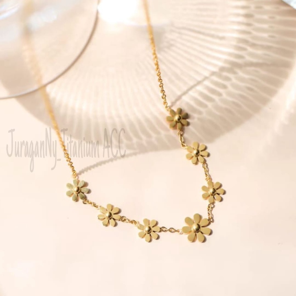 KALUNG TITANIUM BUNGA DAISY MEWAH ANTI KARAT&amp;ANTI LUNTUR