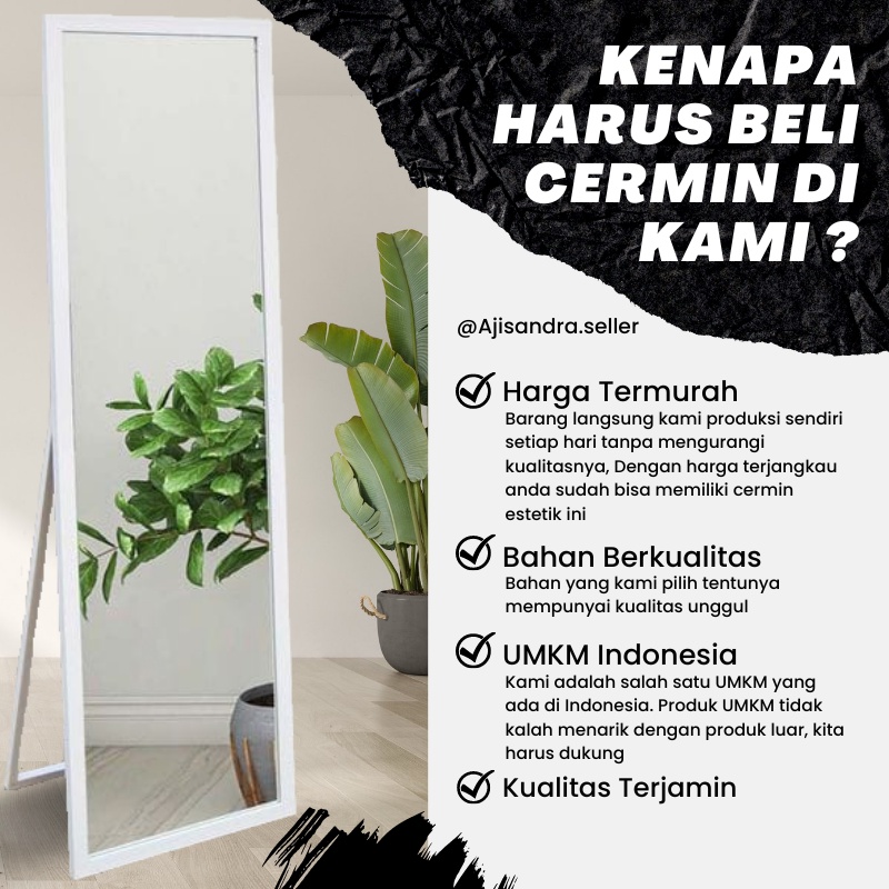 Kaca Cermin Full Body Aesthetic Cermin Standing Mirror Dinding Minimalis Rias UK.127 X 30 CM Room Decor Termurah