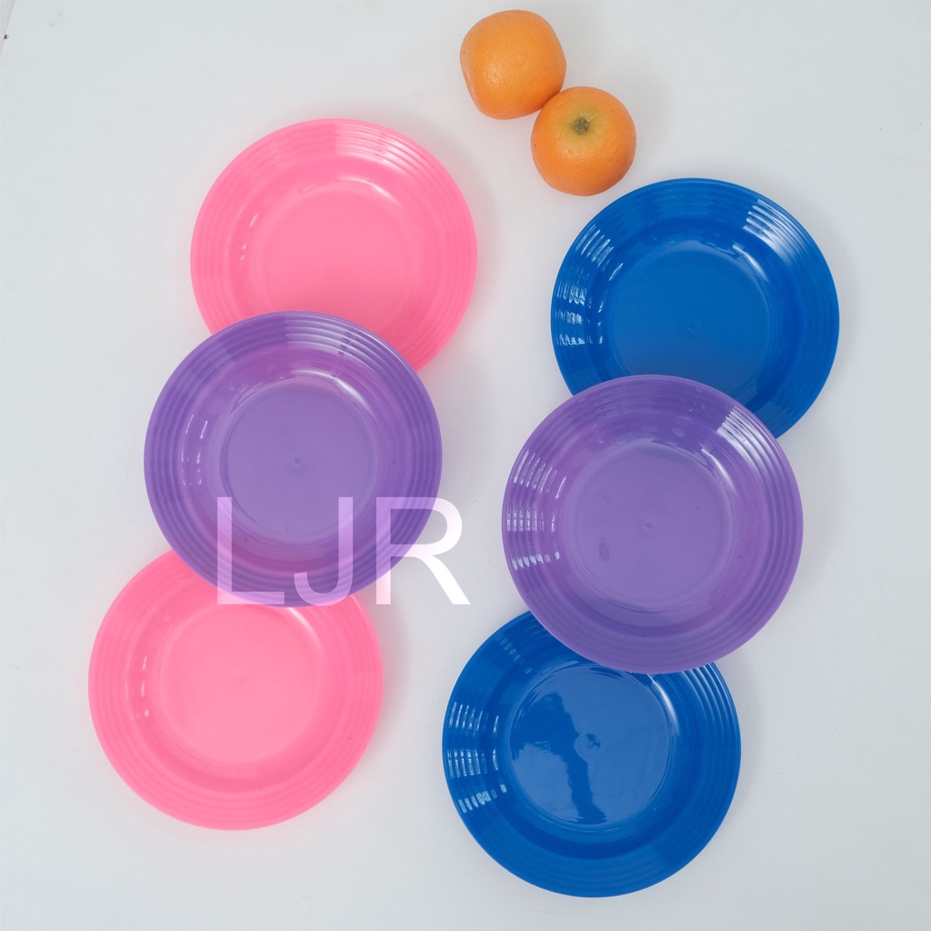 6 pcs LJR Piring Makan plastik warna warni Berkualitas Motif murah 22 cm