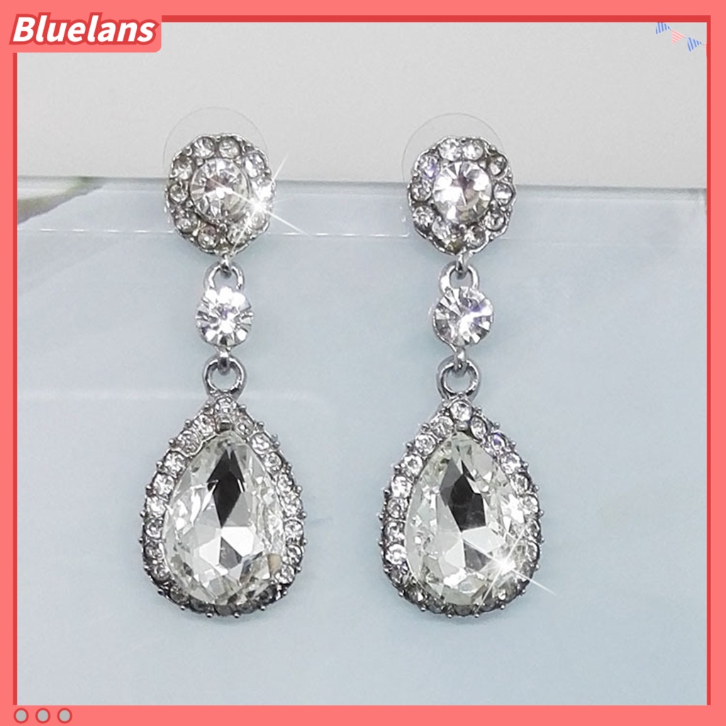 Bluelans Women Luxury Water Drop Chandelier Earrings Rhinestone Ear Drops Jewelry