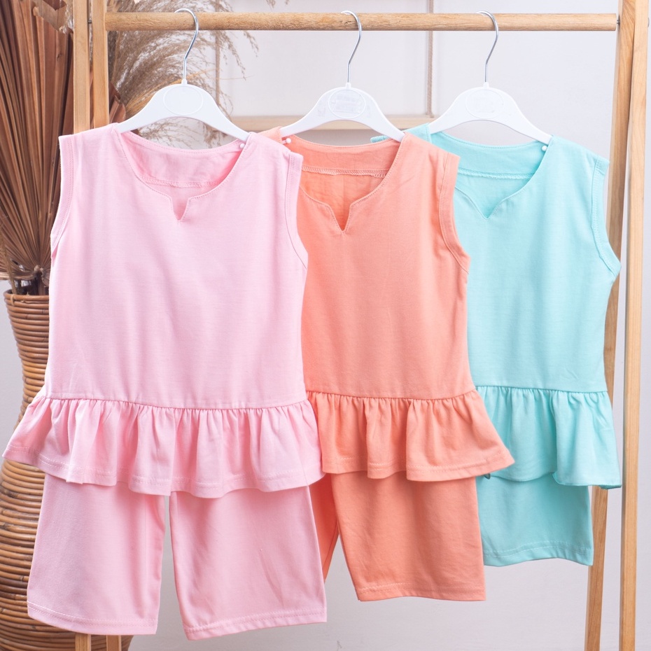 IL - SET SINGLET BRINA ANAK PEREMPUAN RUFFLE / SETELAN SINGLET RUFFLE TANPA LENGAN BALITA ANAK PEREMPUAN