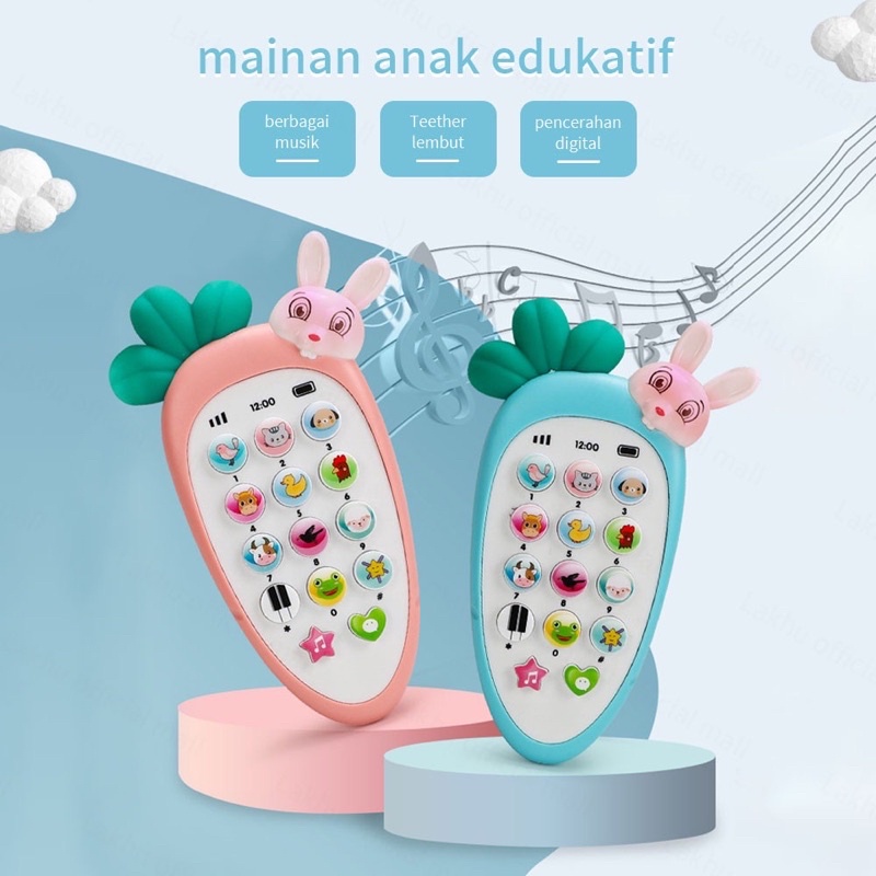 TokoPapin Mainan Edukasi Anak Bayi Handphone Bunyi Telepon Silikon Bentuk Wortel