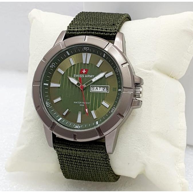 Swiss Army Jam Tangan Pria Tali Kanvas Quartz Hari Tanggal Aktif