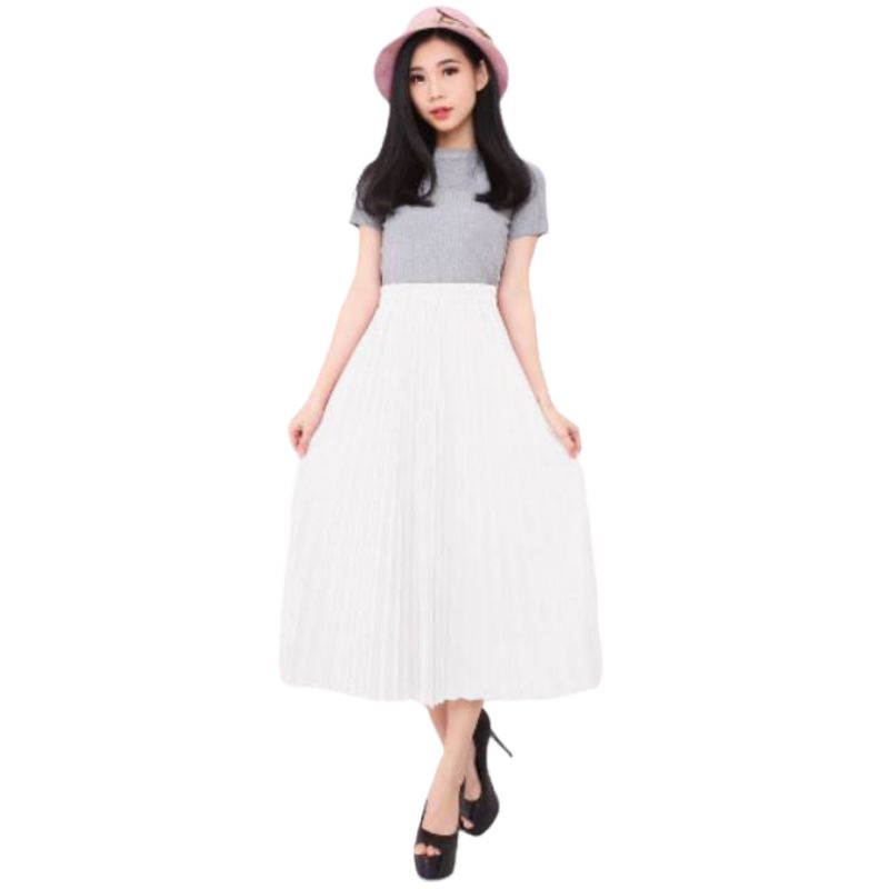 BOUTIQUE STORE - ROK PLISKET WANITA WHITE 7/8 - BAHAN HYGET SUPER PREMIUM