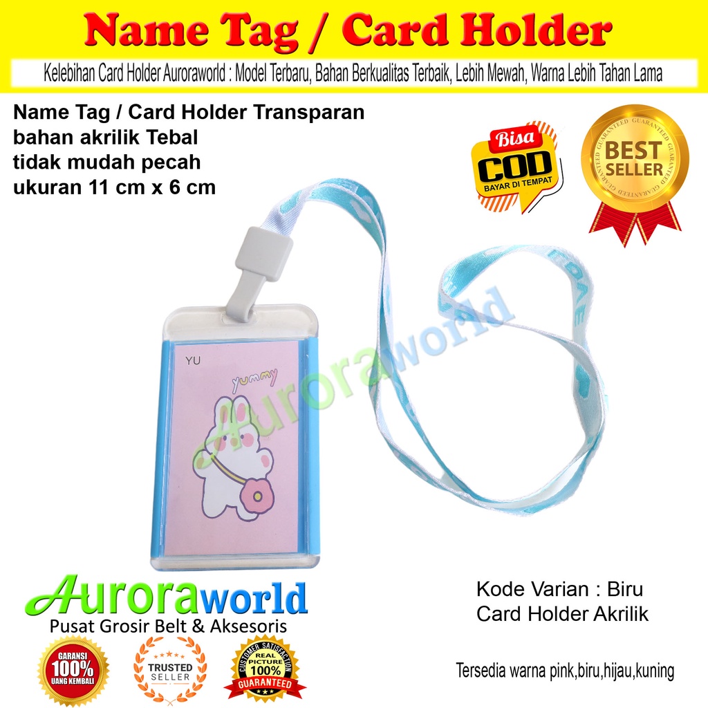 Auroraworld  Name Tag ID Card Holder Gantungan Kartu Nama Gantungan Tali Kartu Akses Kantor MRT Busway Lanyard Card Holder