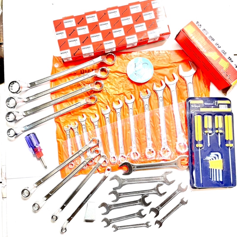 Paket Kunci Tool Set : Kunci Ring Pas set + Kunci Ring set +Kunci Pas set + Obeng set Free Obeng Min