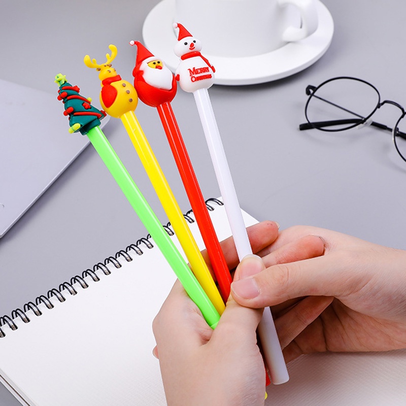 4pcs Holder Pen Mini Desain Kartun Natal Untuk Murid