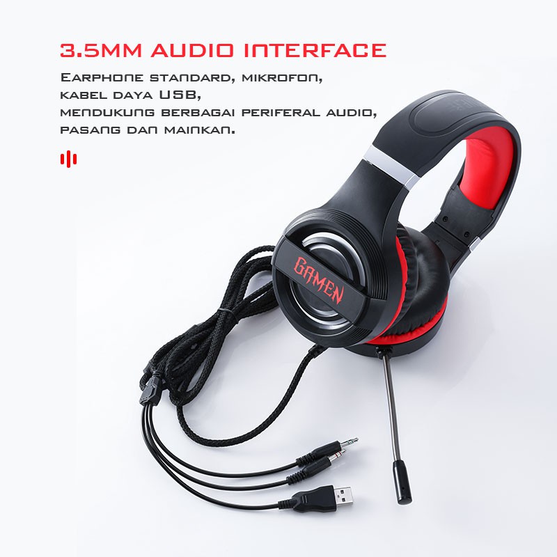 KHANZAACC GAMEN GH1100 PRO Headphone Gaming RGB Lighting Effects Anti-violence