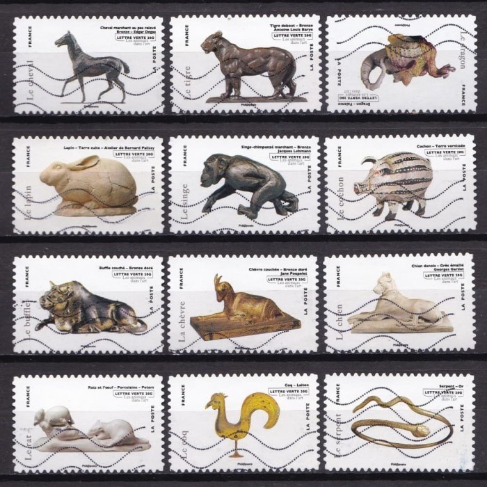 

0762 Perangko Prancis 2012 Animals in The Arts 12v Used