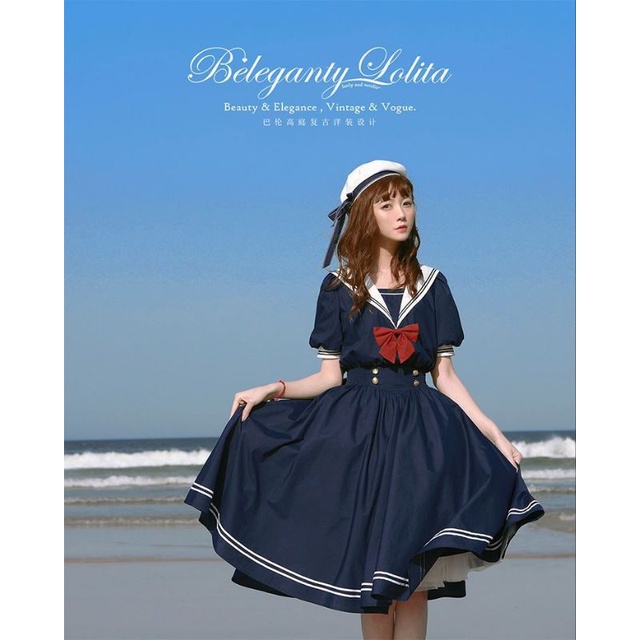 [MikanHiro Store] Japanese Lolita Jsk Sweet Uniform Seifuku Dress Kawaii