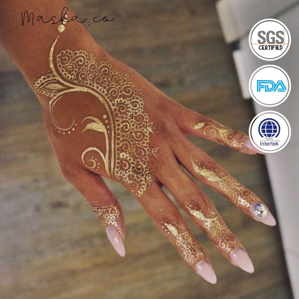 Gold Metallic Henna Instan Pengantin Premium Temporer