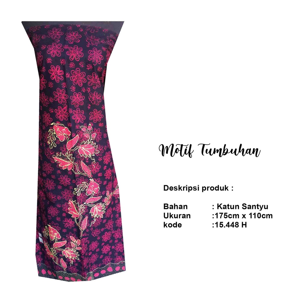Kain Batik Motif Flora Merah Dasaran Hitam - batik tulis asli madura