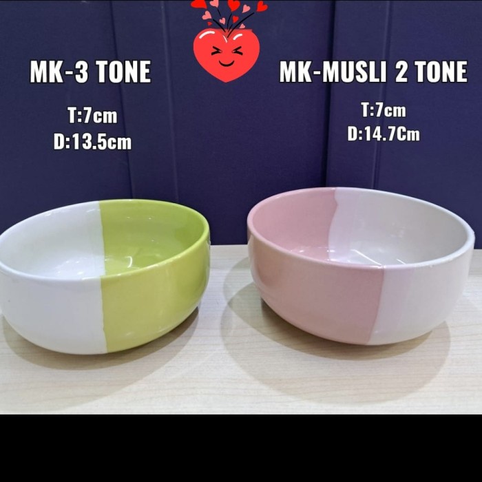 Mangkok Keramik Tebal Two Tone 2/Porcelain Bowl/Mangkuk Makan Cantik