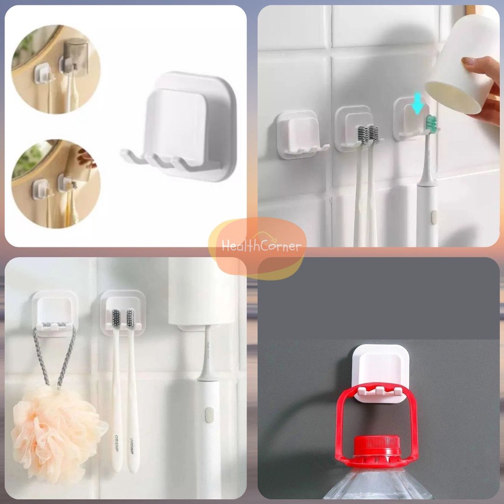 Holder Sikat Gigi Tempel Dinding Hook / Gantungan Tempel Sikat Gigi Gelas / Toothbrush Holder