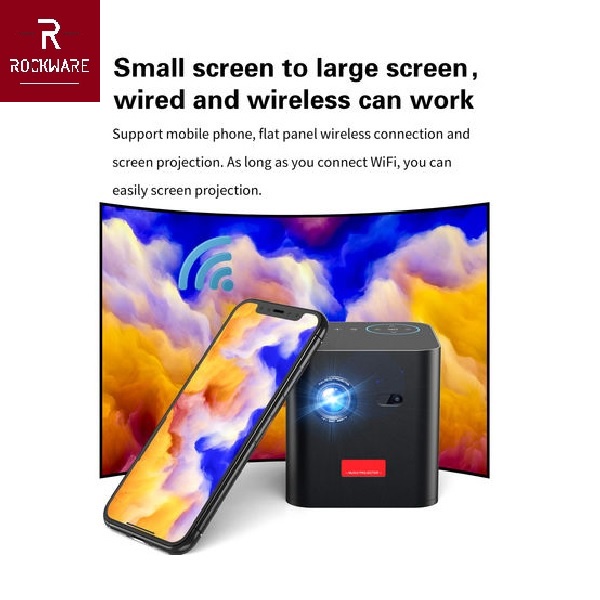 ROCKWARE C1000 - Mini Smart Android 9.0 DLP Projector - 180ANSI Lumens