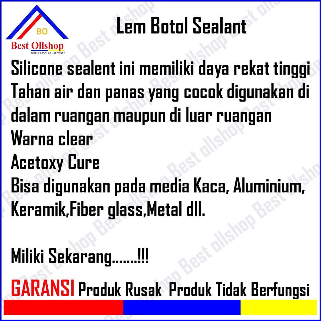 Lem Sealant Sealent Kaca Aquarium Bening Hitam Silicone Silent Akuarium Silikon Silicon Botol Acetoxy Cure Putih Murahurah