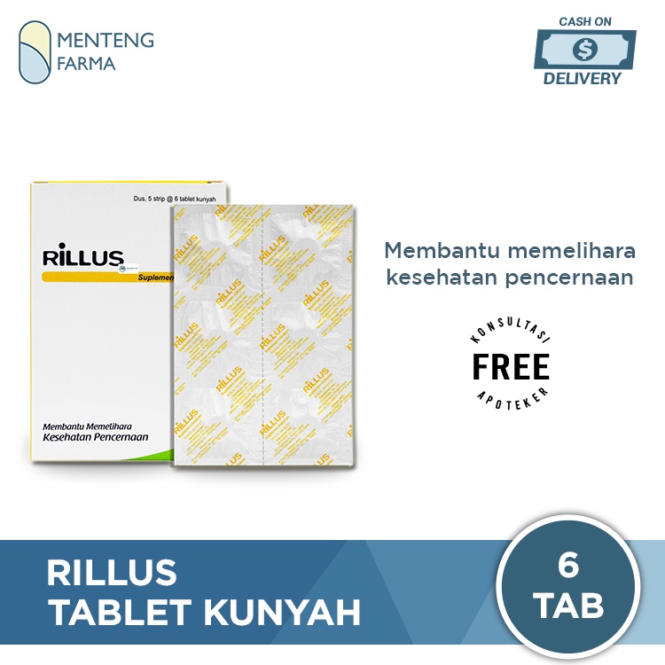 Rillus Strip 6 Tablet - Suplemen Pencernaan, Diare, Sembelit, Kolik