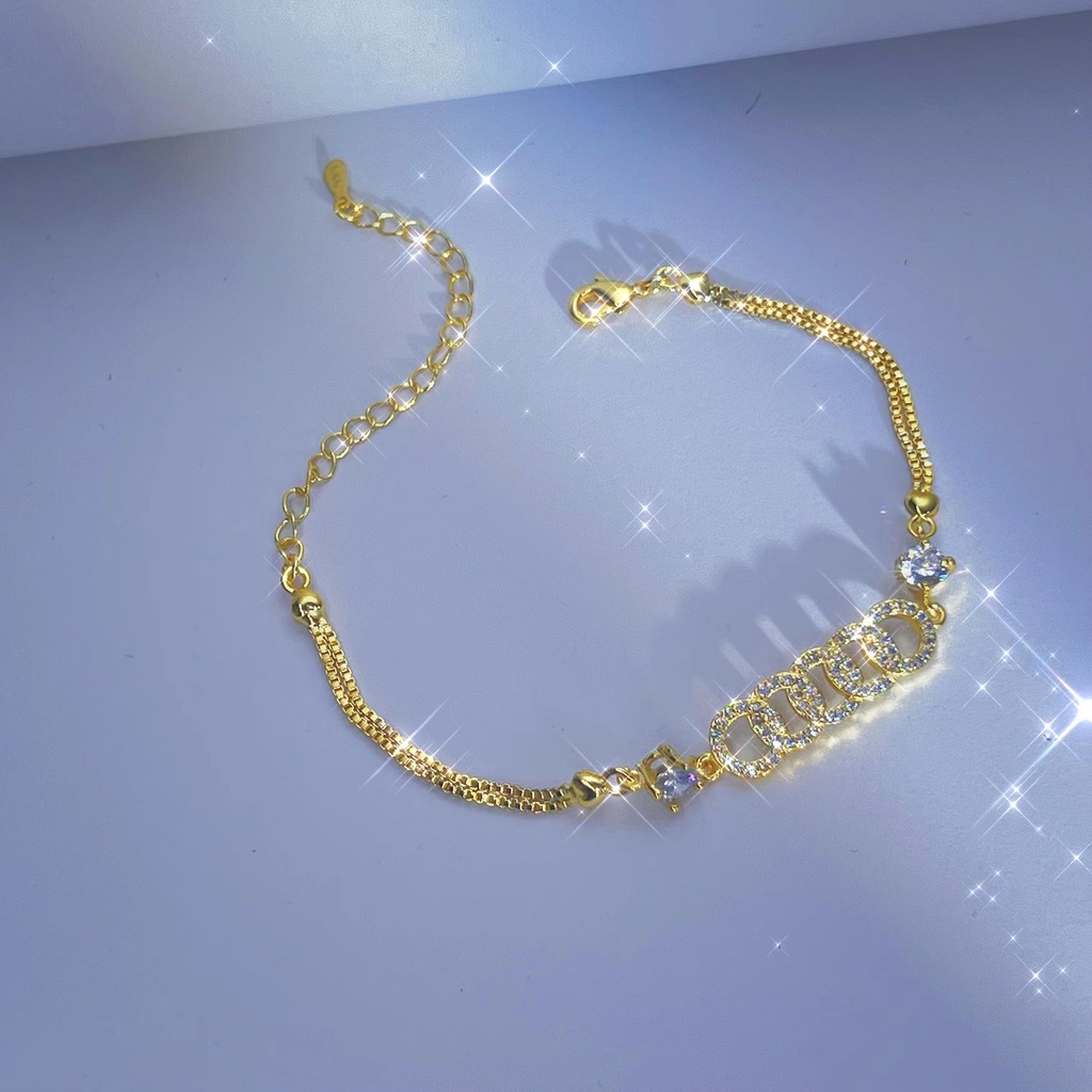 Goldkingdom Perhiasan Fashion Emas Asli Kadar 375 Bangkok Aksesoris Ready Stock Gelang Iris Hias Berlian Untuk Wanita Desain Kecil Bintang Emas - Berlapis Gelang Bersinar Terang
