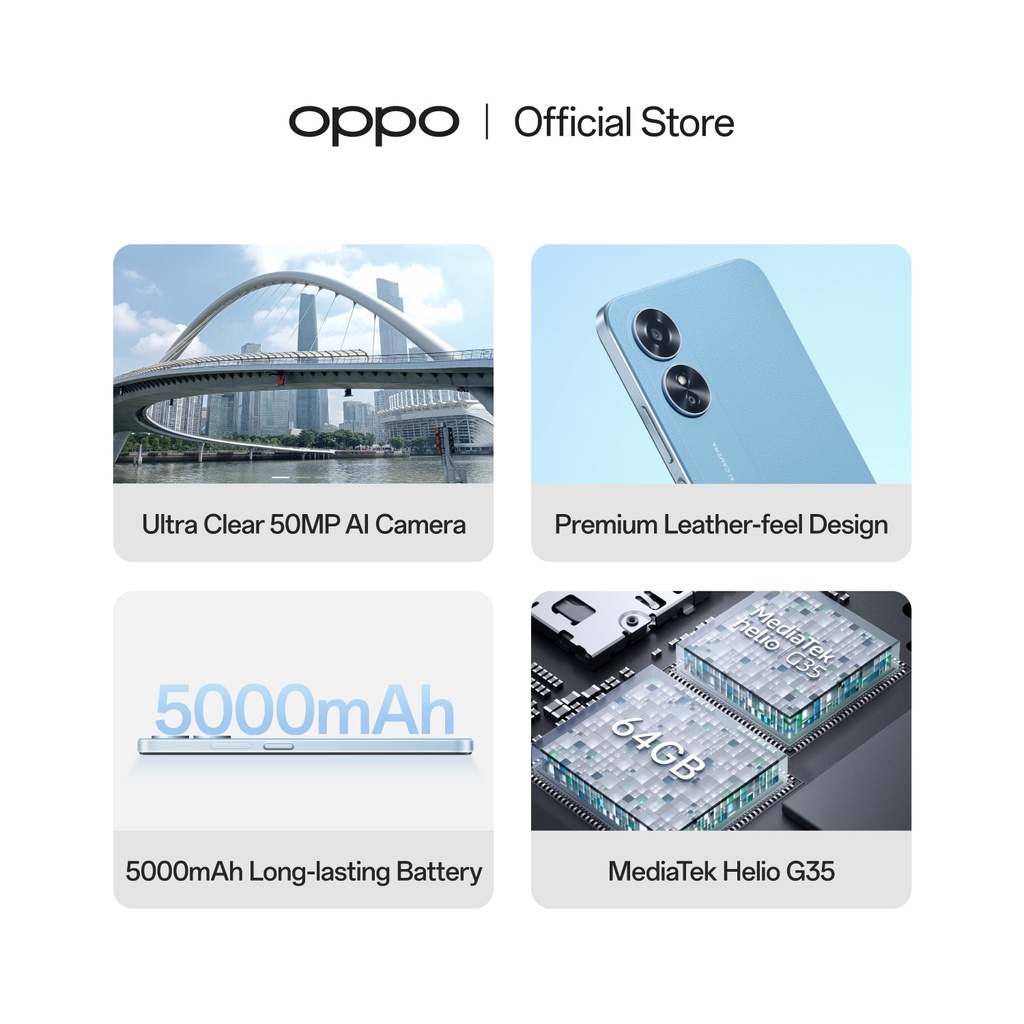 OPPO A17 4GB/64GB [50MP AI Camera, 5000mAh Long-lasting Battery, Premium Leather-feel Design] Image 2