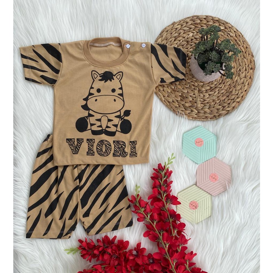 Stelan baju bayi laki laki perempuan lucu murah motif zebra viori setelan PENDEK 3-12 bulan(one size)