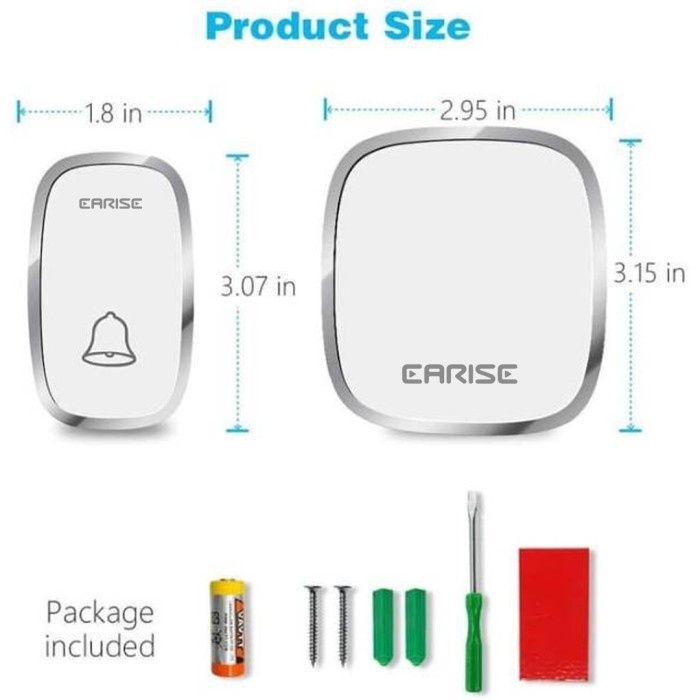EARISE Bel Pintu Rumah Tangga Nirkabel Bel Pintu Rumah Tahan Air - Putih