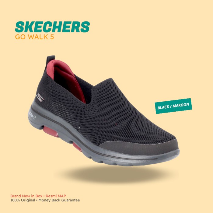 Diskon Sepatu Pria Skechers Go Walk 5 Black Black Maroon Original 100% Hemat