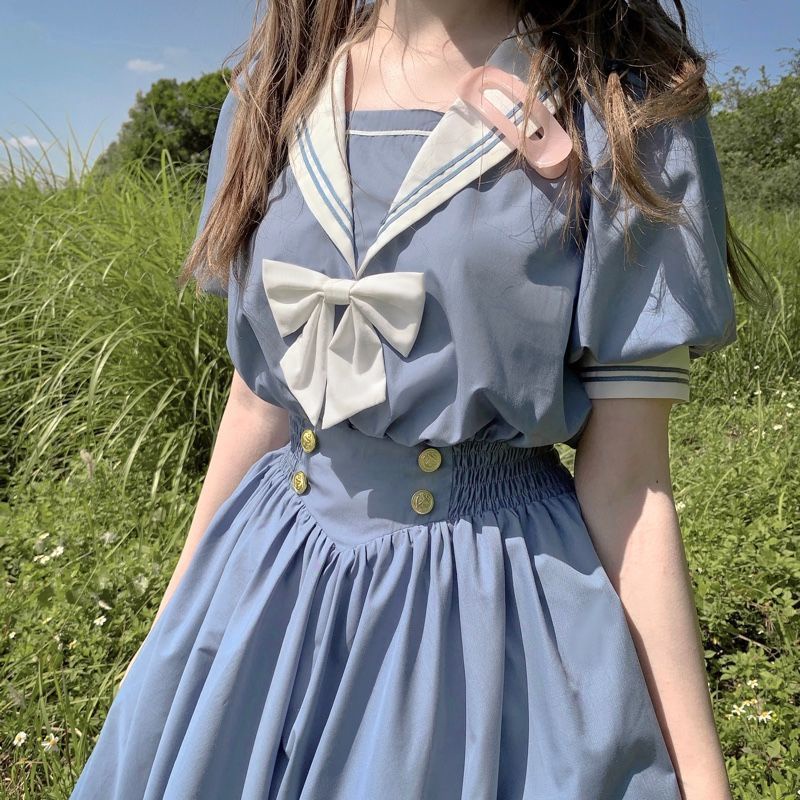 [MikanHiro Store] Japanese Lolita Jsk Sweet Uniform Seifuku Dress Kawaii