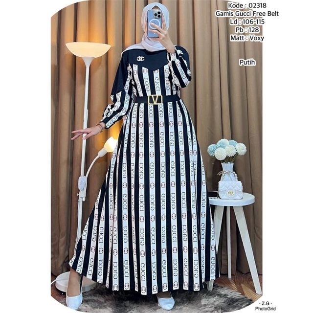 gamis gucci kombinasi free belt voxy