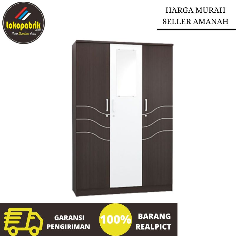 Lemari baju 3 pintu MATKEN'S LP 3 kaca pendek KM KL series putih Lemari pakaian olimpik murah Subang
