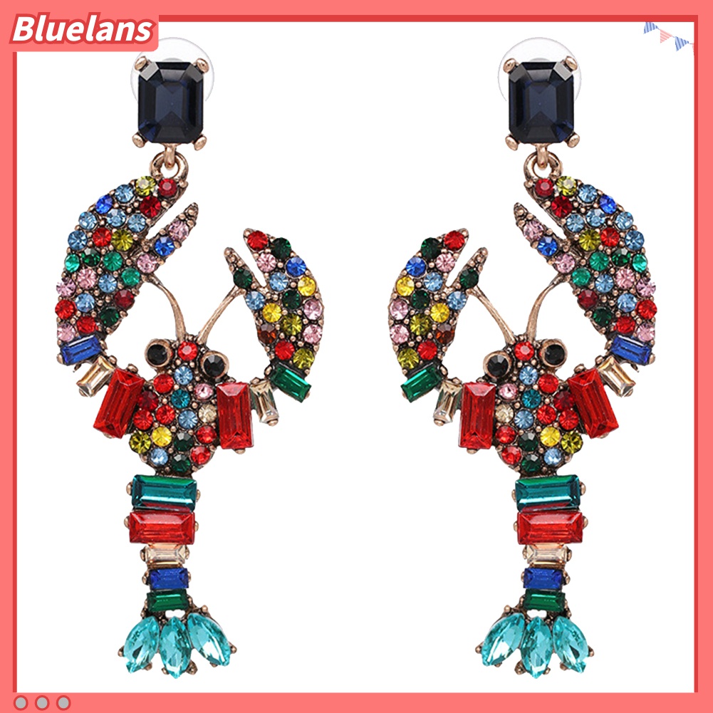 Anting Stud Liontin Lobster Aksen Berlian Imitasi Bling Untuk Wanita