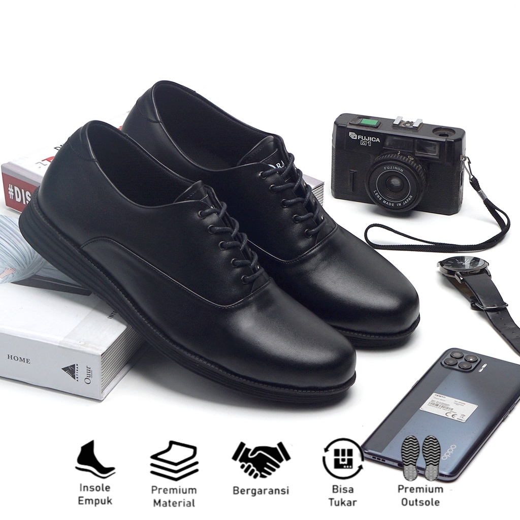 RAGAZZO BLACK - Sepatu Formal Pria Pantopel Kulit Casual Kantor Kerja Pantofel Pria Cowok Original