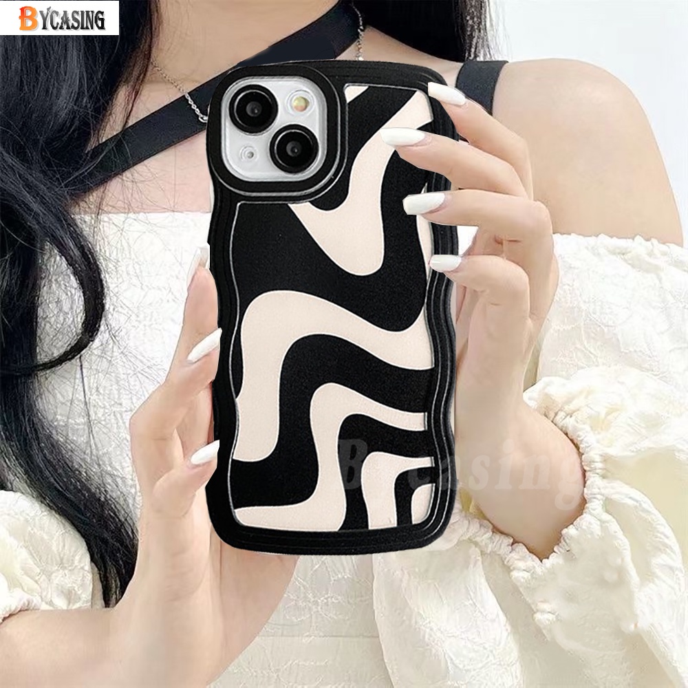 Art Zebra Pattern Case Realme 10 C35 C33 C30 C31 C21Y C25Y C21 RealmeC11 2021 C25 C17 C15 C12 C3 C2 Realme 8i 7i 5 5i 6i 7 Pro Garis Tidak Teratur Wavy Edge Soft Celar Penutup Belakang BY