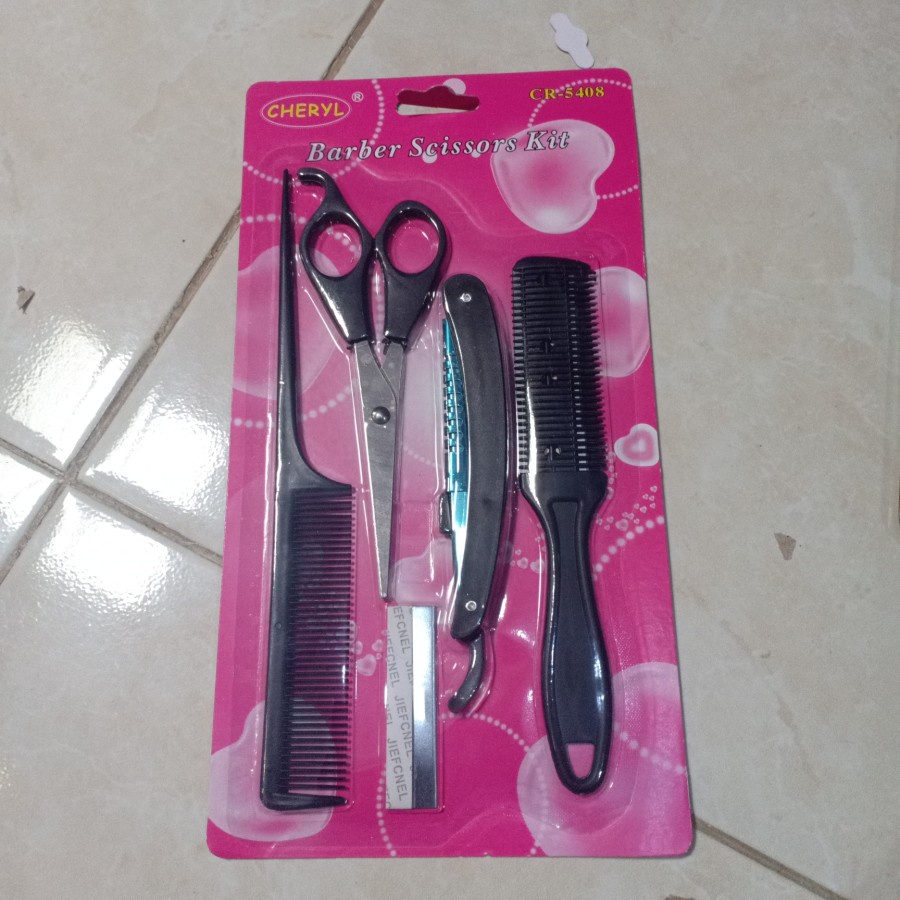 Gunting Rambut Set isi 4 pcs Gunting, pisau sasak,Pisau cukur, Sisir