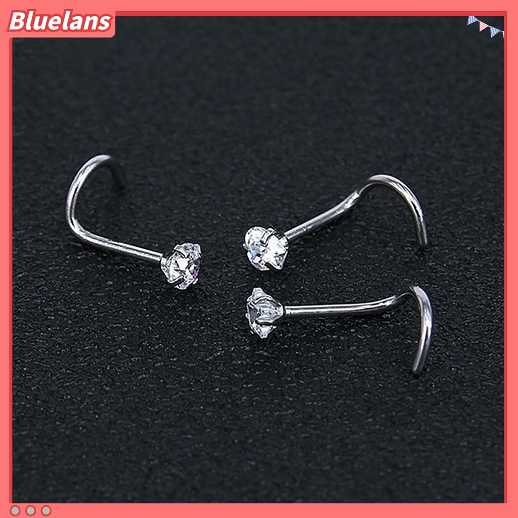 3pcs Cincin Hidung Bahan Stainless Steel Bentuk Bintang Hati Aksen Cubic Zircon Untuk Pesta