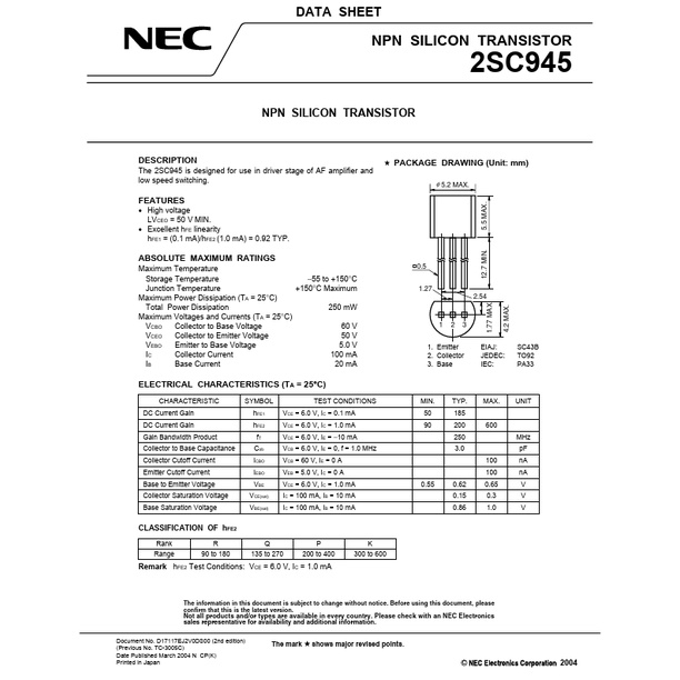 x10 SC945 SC 945 ST2SC 2SC945P C 945P C945P General Purpose Transistor NPN Silicon Isi 10 Pcs