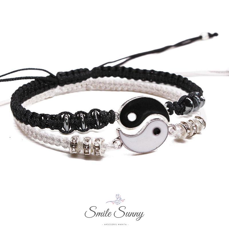 2pcs Gelang Magnet Couple Pasangan Bintang Heksagonal Yin Yang Tai Chi Dapat Disesuaikan Secara Manu