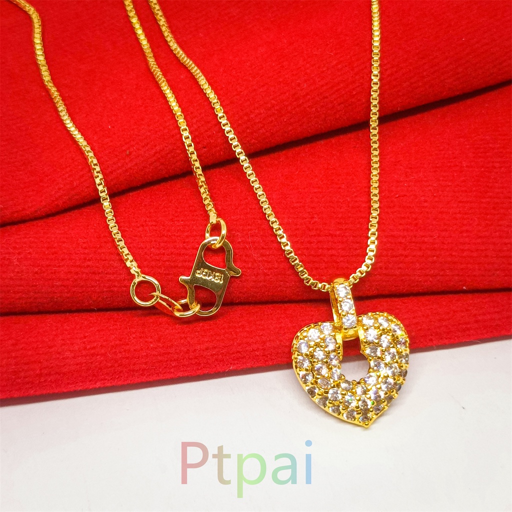 Wanita Kalung＋Liontin Terbaru kalung motif batu kristal fashion Lapis Emas 24k gold Titanium Perhiasan Korea