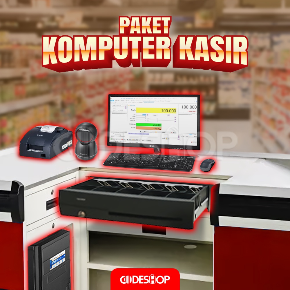 Paket Kasir Lengkap Komputer + iPOS 5 Pro + CD680 + TMU220B + CR40000g