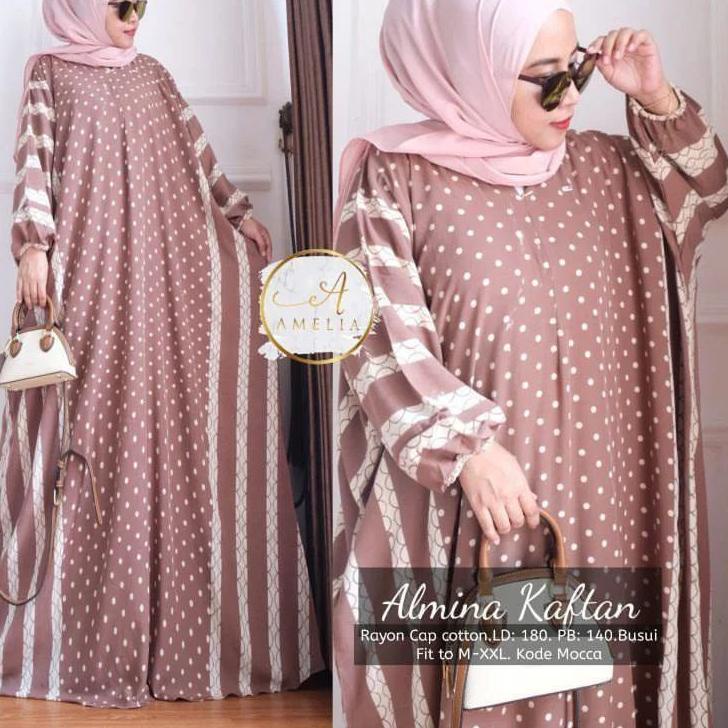 (COD-4HDV BILION KAFTAN ALMINA DRESS SUPER JUMBO LD 150 DASTER BATIK BUSUI ZIPPER DEPAN GAMIS RAYON 