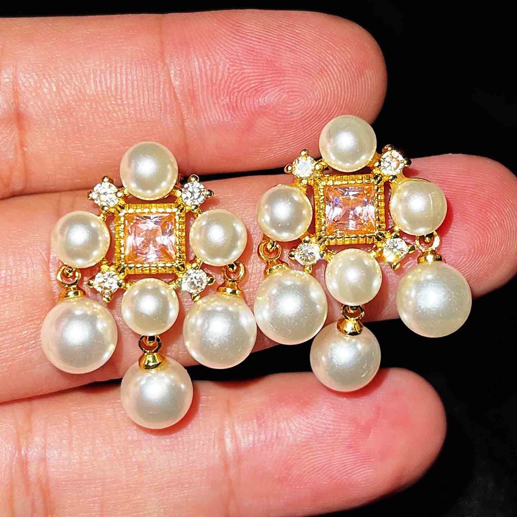 Goldkingdom Perhiasan Fashion Emas Asli Kadar 375 Bangkok Aksesoris Ready Stock Cahaya Mewah Gaya Baroque Pink Berlian Stud Indah Super Peri Mutiara Liontin Perak Pin Wanita