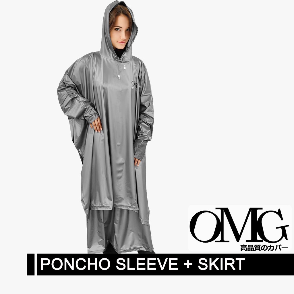 Jas Hujan Poncho Jubah Lengan Sleeves dan Rok Skirt (Paket) OMG Japan Tahan Air