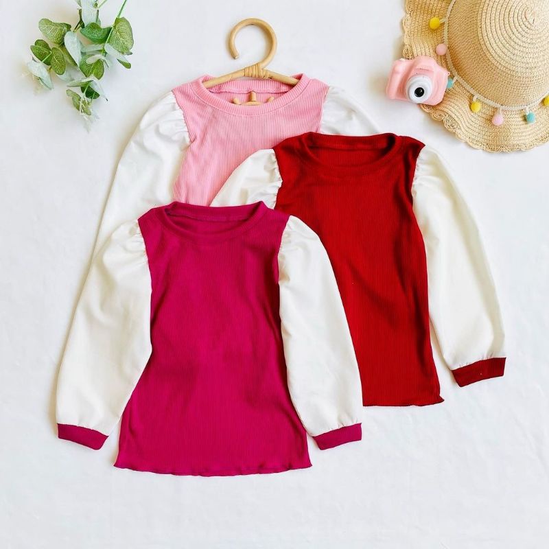 Atasan Anak Blouse Candy Alesha Longsleeve 2-5 tahun / Atasan Blouse Ballon Lengan Panjang Rib Knit Anak Perempuan 2-5 Tahun