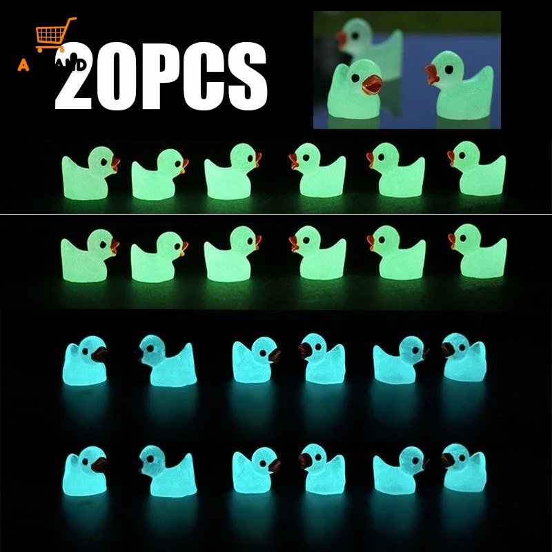 20pcs Ornamen Bebek Hijau / Biru Luminous Bahan Resin Untuk Dekorasi Taman Rumah Boneka