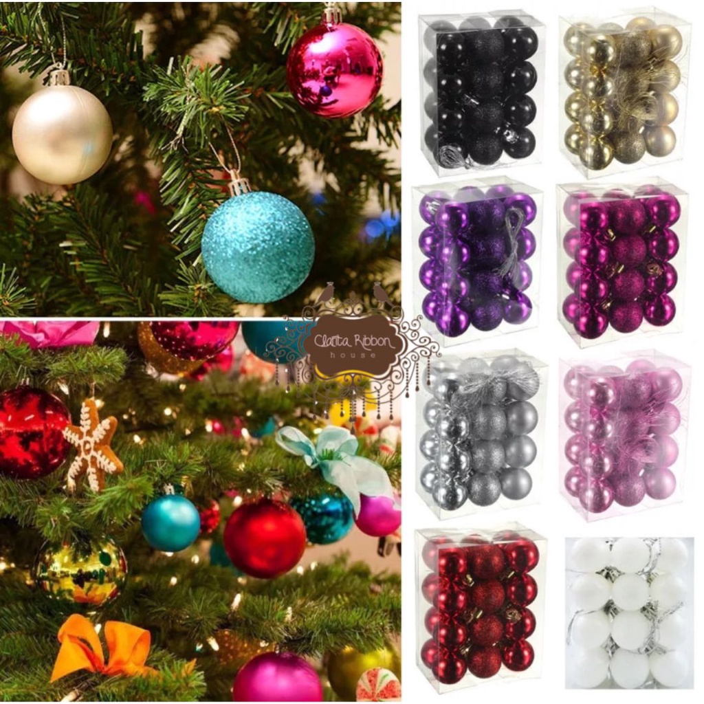 Hiasan Dekorasi Pohon Natal Bola 4CM Ornament Chirsmas Tree Balls 24pcs