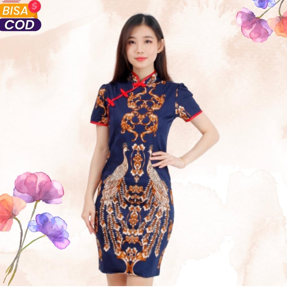 Hot Sale Atasan Batik Full Set Wanita Atasan Baju Batik Modern Batik katun stretch dress china dres 