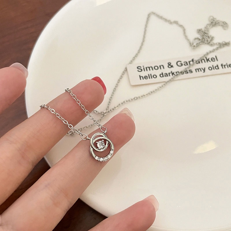 Kalung Rantai Klavikula Hias Liontin Kristal Bentuk Bulat Untuk Wanita