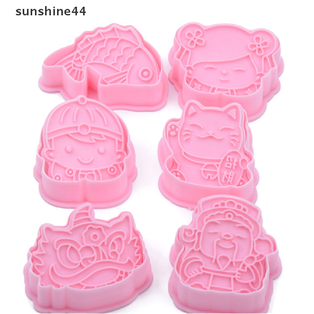 Sunshine 6 Set Zhaocai Cetakan Kue Bentuk Kucing Bahan Plastik