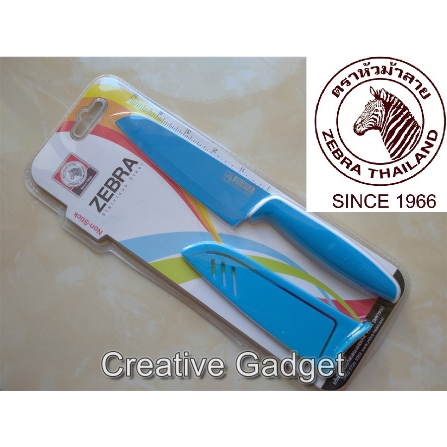 ✅  Original Zebra Santoku Knife - Pisau Dapur Colorful - Blue / Biru + Cover Serbaguna Non Stick Uti